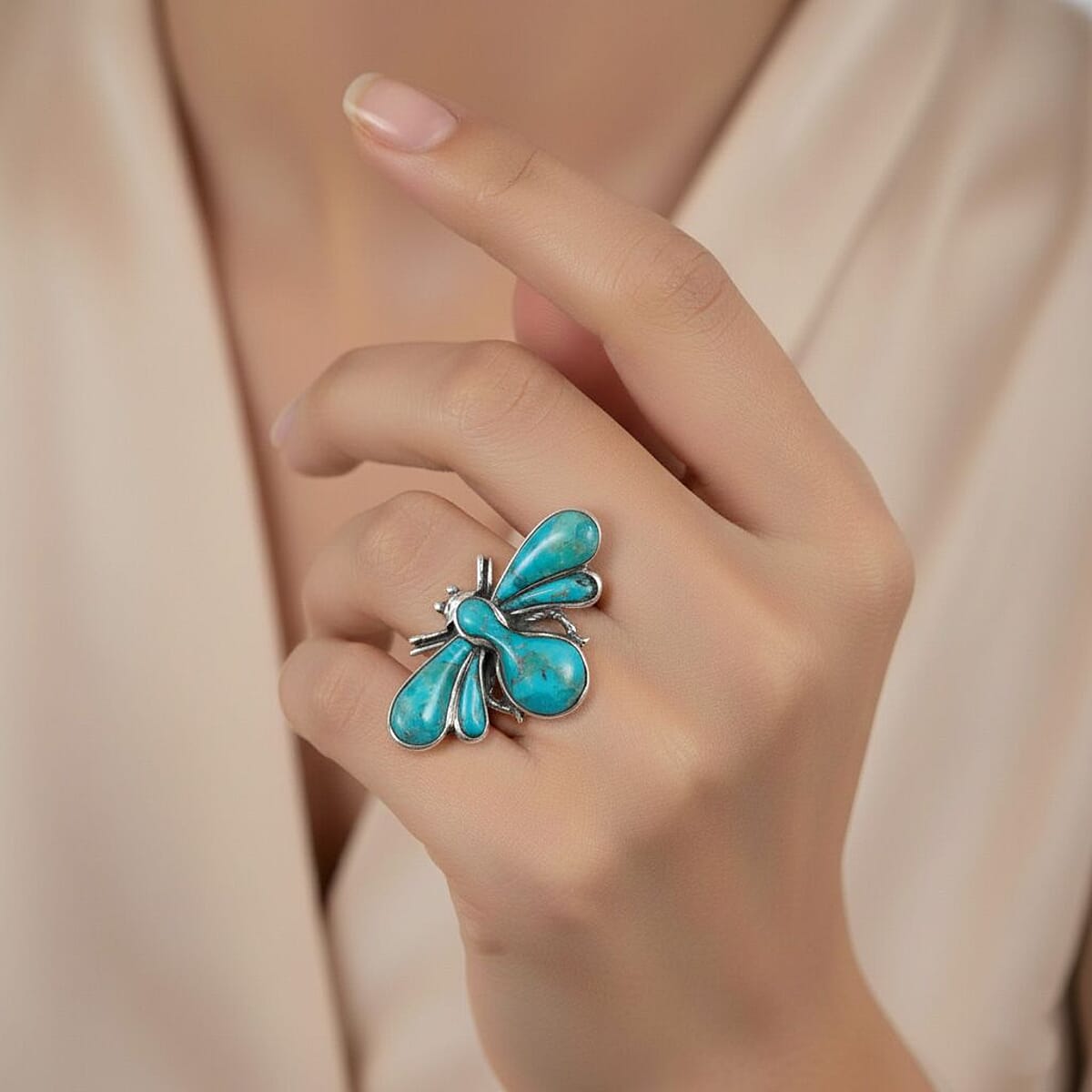 Santa Fe Style Kingman Turquoise 1.25 ctw Ring in Sterling Silver (Size 10.0) image number 2