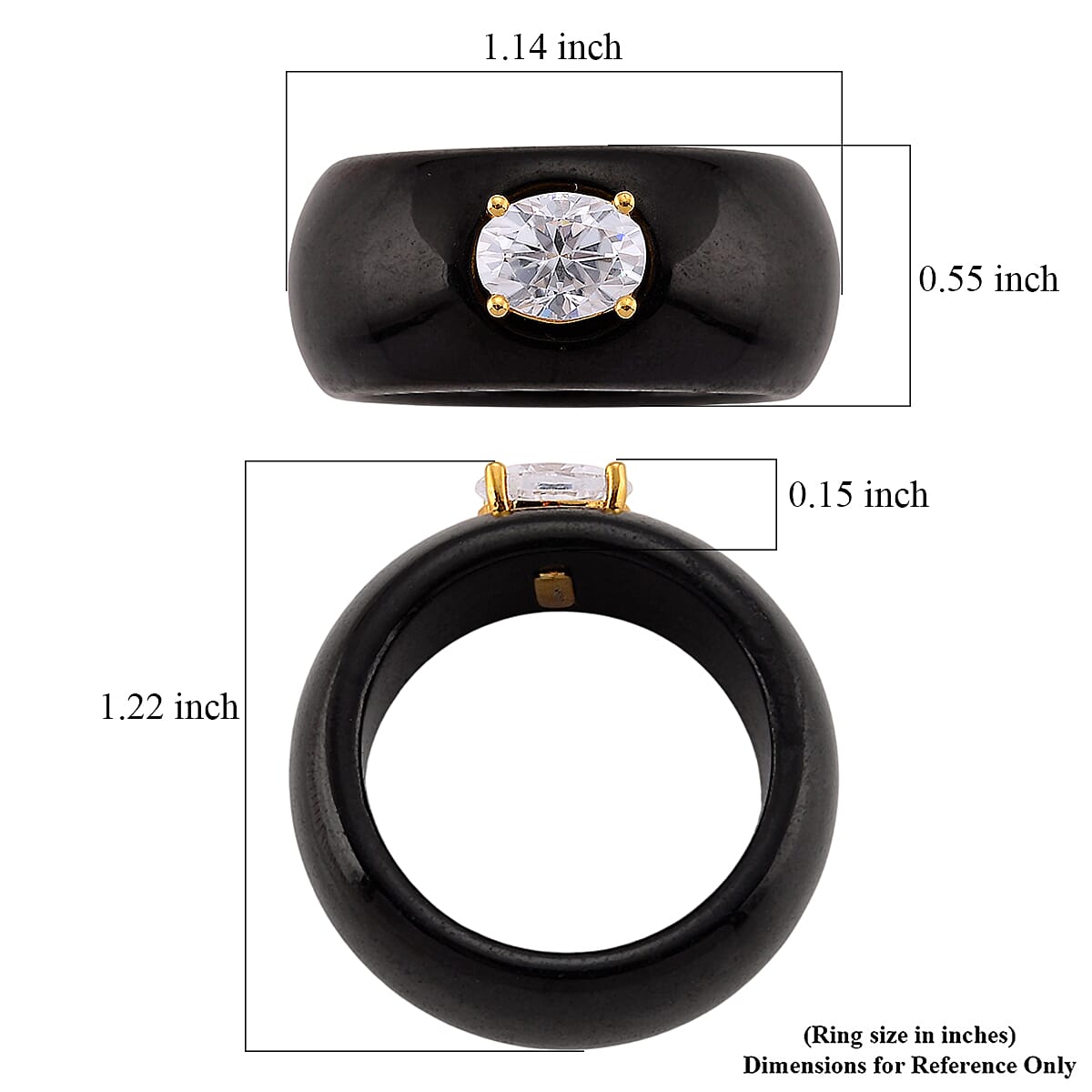 Moissanite and Black Jade 39.65 ctw Band Ring in 18K Vermeil Yellow Gold Over Sterling Silver (Size 5.0)