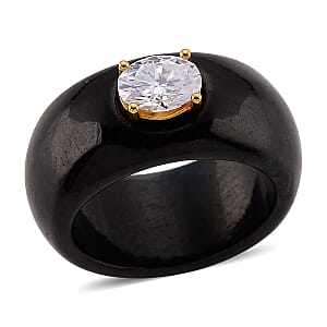 Moissanite and Black Jade 39.65 ctw Band Ring in 18K Vermeil Yellow Gold Over Sterling Silver (Size 6.0)