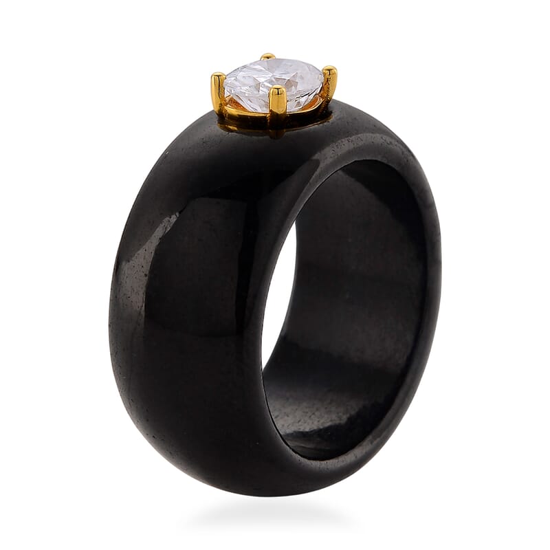 Moissanite and Black Jade 39.65 ctw Band Ring in 18K Vermeil Yellow Gold Over Sterling Silver (Size 6.0)