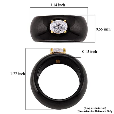 Moissanite and Black Jade 39.65 ctw Band Ring in 18K Vermeil Yellow Gold Over Sterling Silver (Size 6.0)