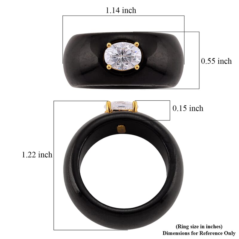 Moissanite and Black Jade 39.65 ctw Band Ring in 18K Vermeil Yellow Gold Over Sterling Silver (Size 6.0)