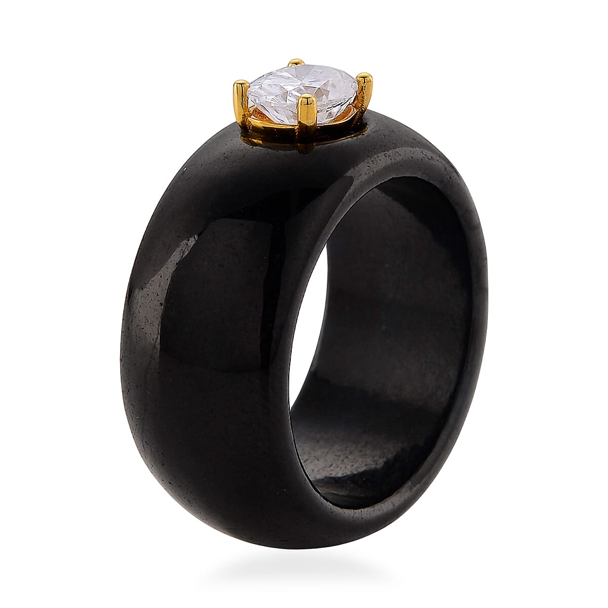 Moissanite and Black Jade 39.65 ctw Band Ring in 18K Vermeil Yellow Gold Over Sterling Silver (Size 7.0) image number 3