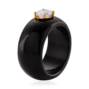 Moissanite and Black Jade 39.65 ctw Band Ring in 18K Vermeil Yellow Gold Over Sterling Silver (Size 8.0)