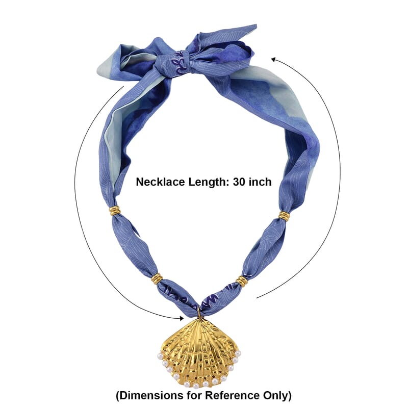 Simulated Pearl Silk Cord Necklace with Seashell Charm in ION Plated YG Stainless Steel (20 Inches)