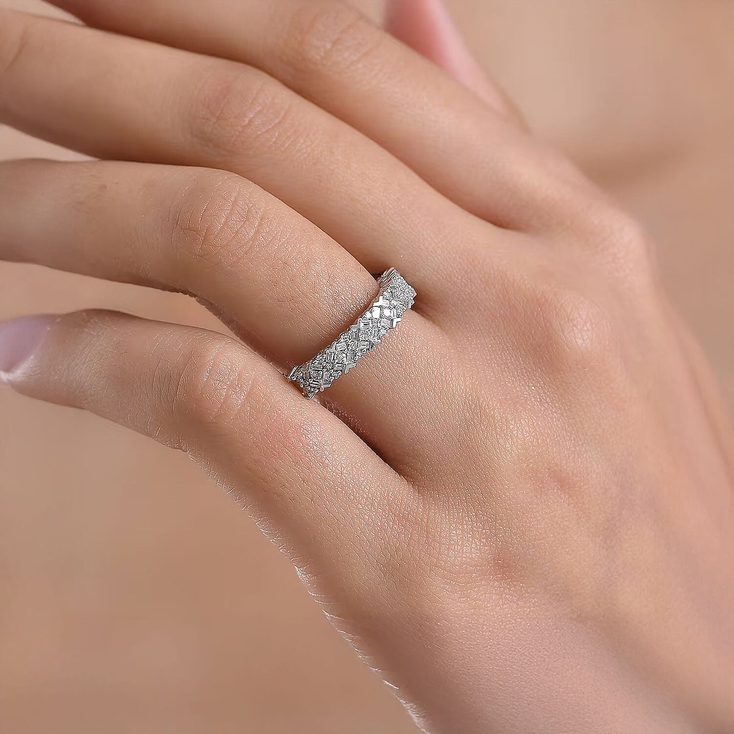 Luxuriant Lab Grown Diamond G-H SI 0.50 ctw Matrix Mosaic Ring in Rhodium Over Sterling Silver (Size 10.0)