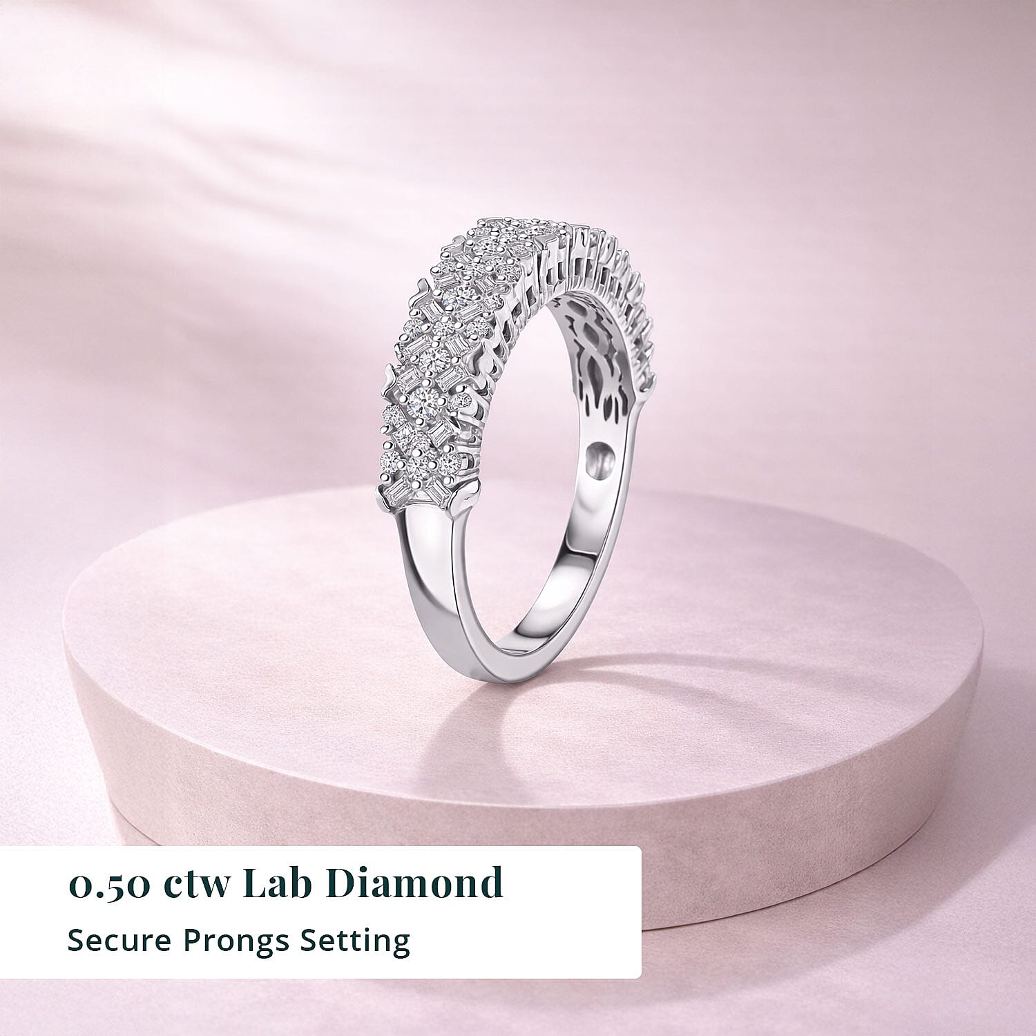 Luxuriant Lab Grown Diamond G-H SI 0.50 ctw Matrix Mosaic Ring in Rhodium Over Sterling Silver (Size 10.0)