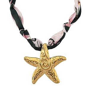 Silk Cord Necklace with Starfish Charm in ION Plated YG Stainless Steel (20 Inches)