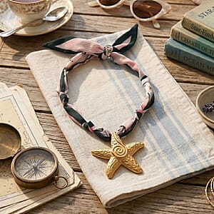 Silk Cord Necklace with Starfish Charm in ION Plated YG Stainless Steel (20 Inches)