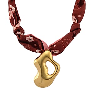 Silk Cord Necklace with Abstract Organic Charm in ION Plated YG Stainless Steel (20 Inches)