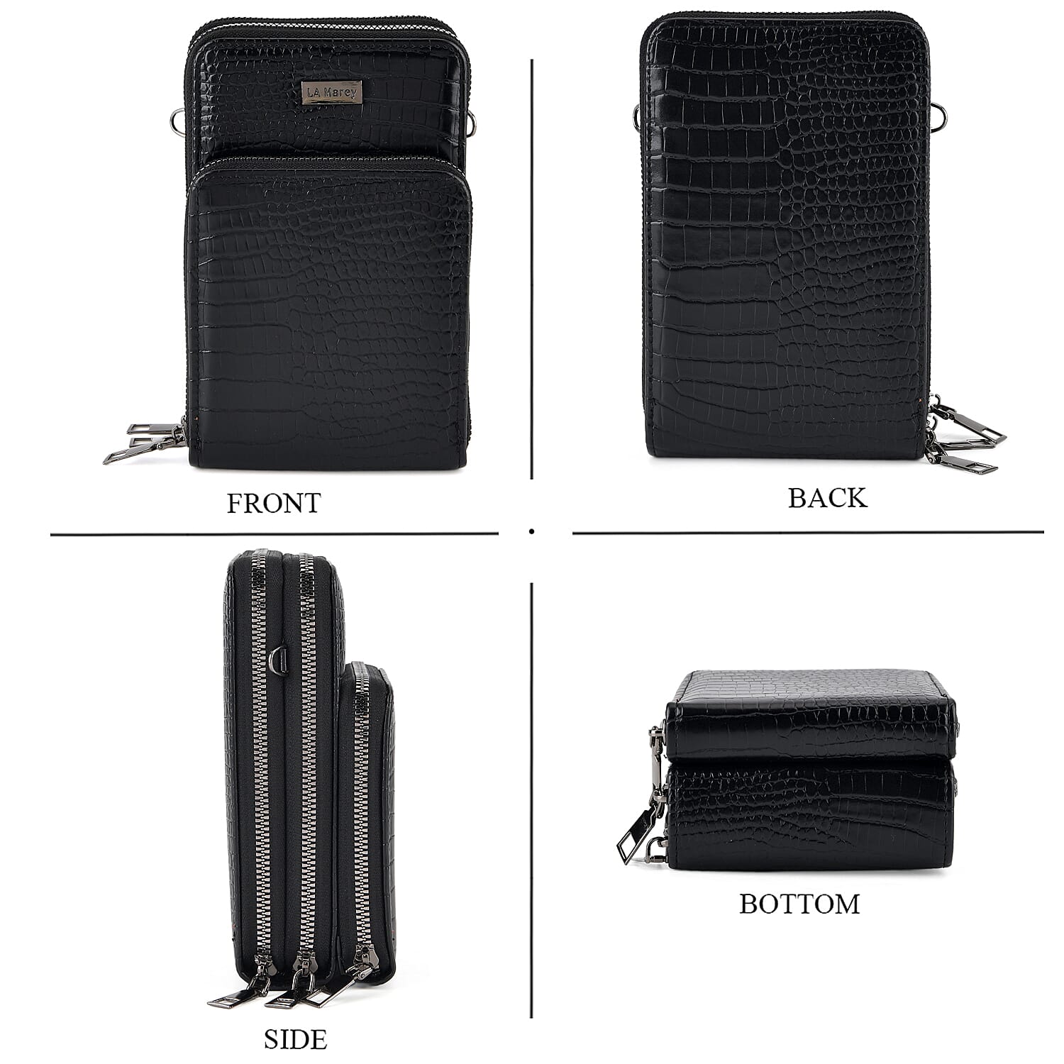 La Marey Black Crocodile Pattern Faux Leather Crossbody Bag with Card Wallet