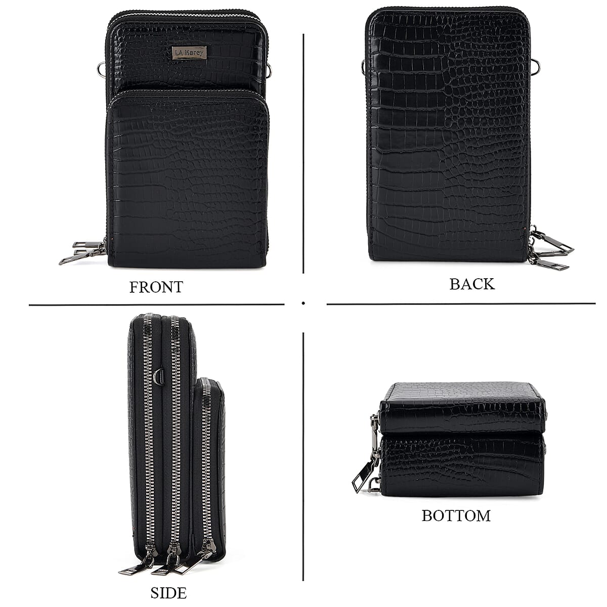 La Marey Black Faux Leather Crocodile Pattern Phone Bag with Woven Strap image number 1