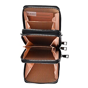 La Marey Black Faux Leather Crocodile Pattern Phone Bag with Woven Strap