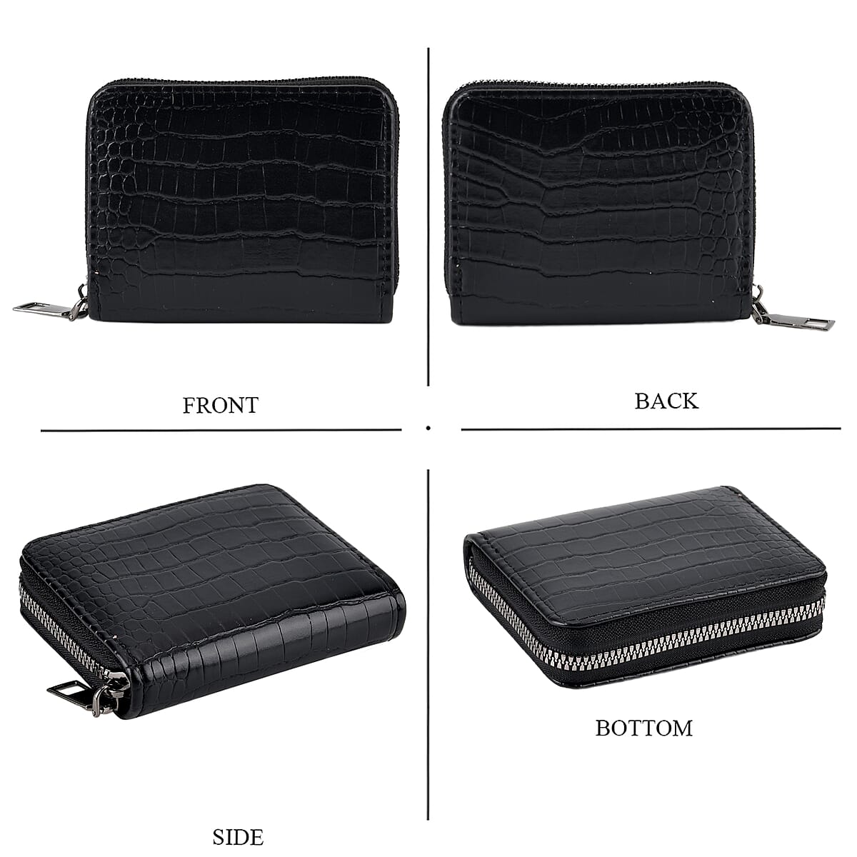 La Marey Black Faux Leather Crocodile Pattern Phone Bag with Woven Strap image number 4