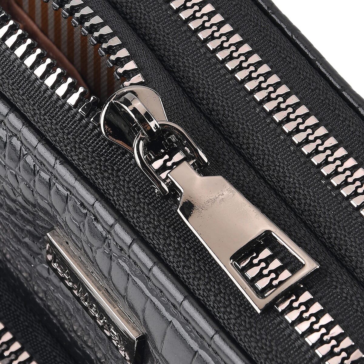 La Marey Black Faux Leather Crocodile Pattern Phone Bag with Woven Strap image number 6