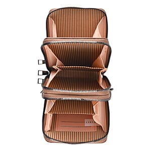 La Marey Dark Brown Faux Leather Crocodile Pattern Phone Bag with Woven Strap