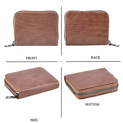 La Marey Dark Brown Crocodile Pattern Faux Leather Crossbody Bag with Card Wallet