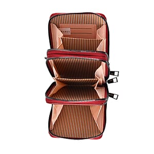 La Marey Red Faux Leather Crocodile Pattern Phone Bag with Woven Strap