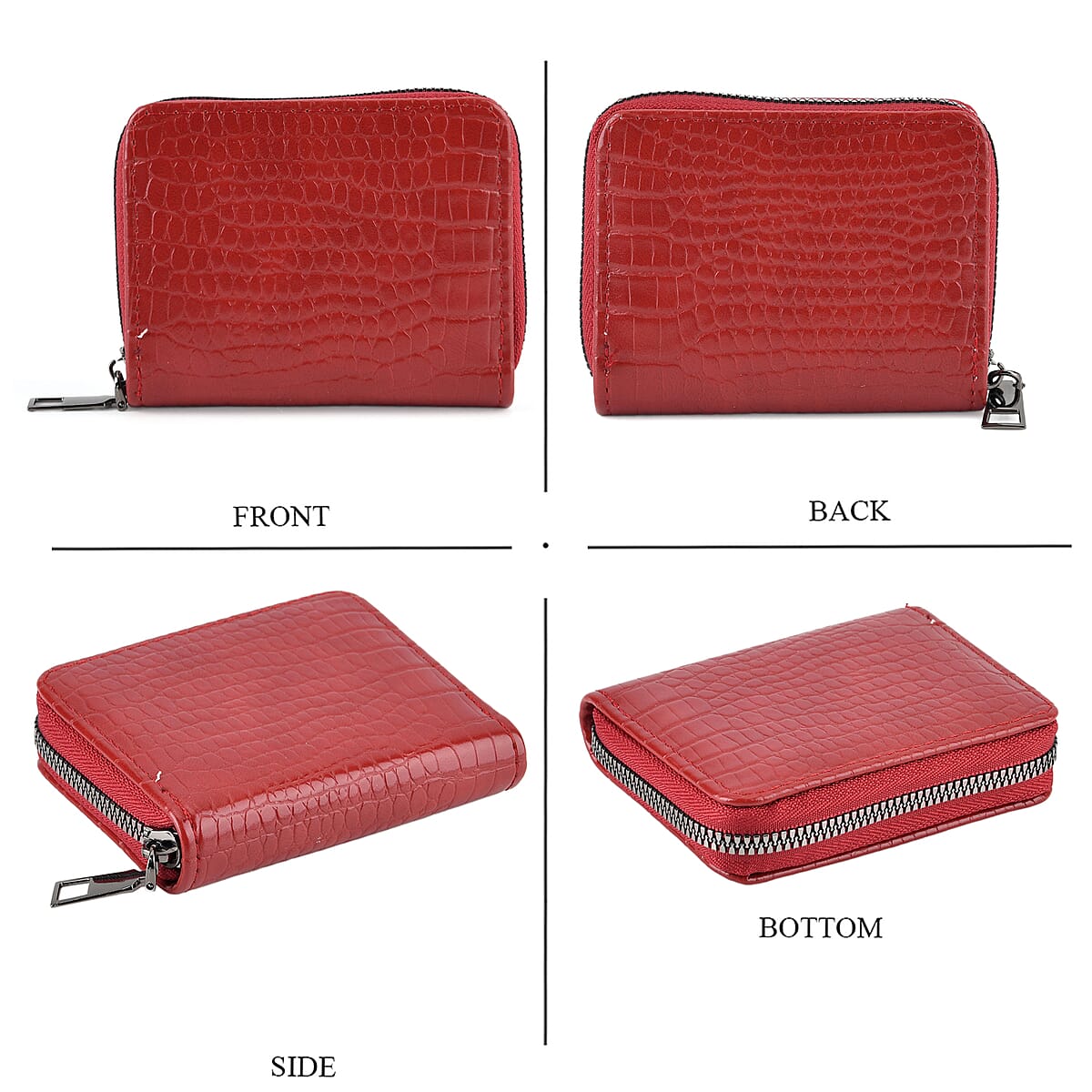 La Marey Red Faux Leather Crocodile Pattern Phone Bag with Woven Strap image number 4