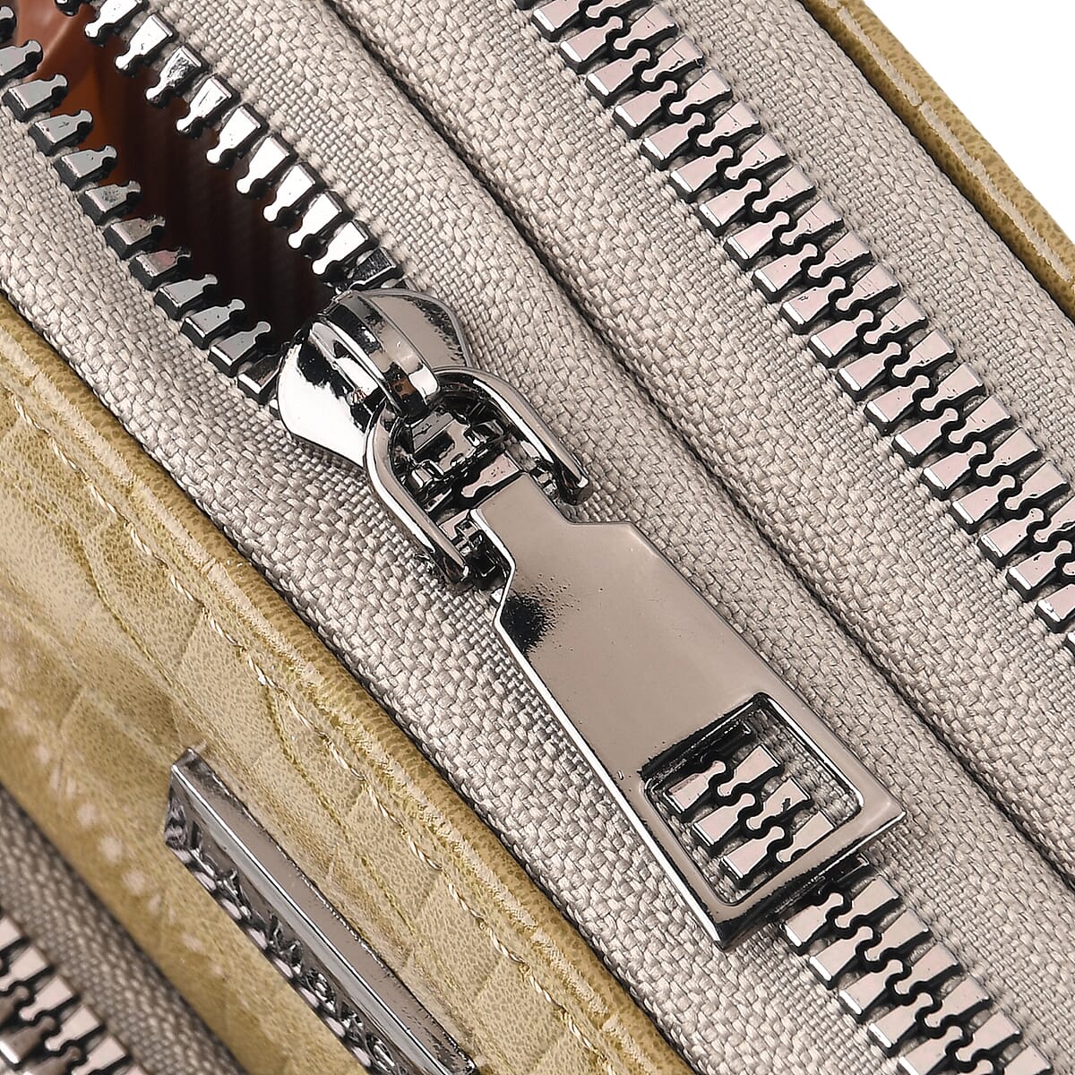 La Marey Dark Green Faux Leather Crocodile Pattern Phone Bag with Woven Strap image number 6