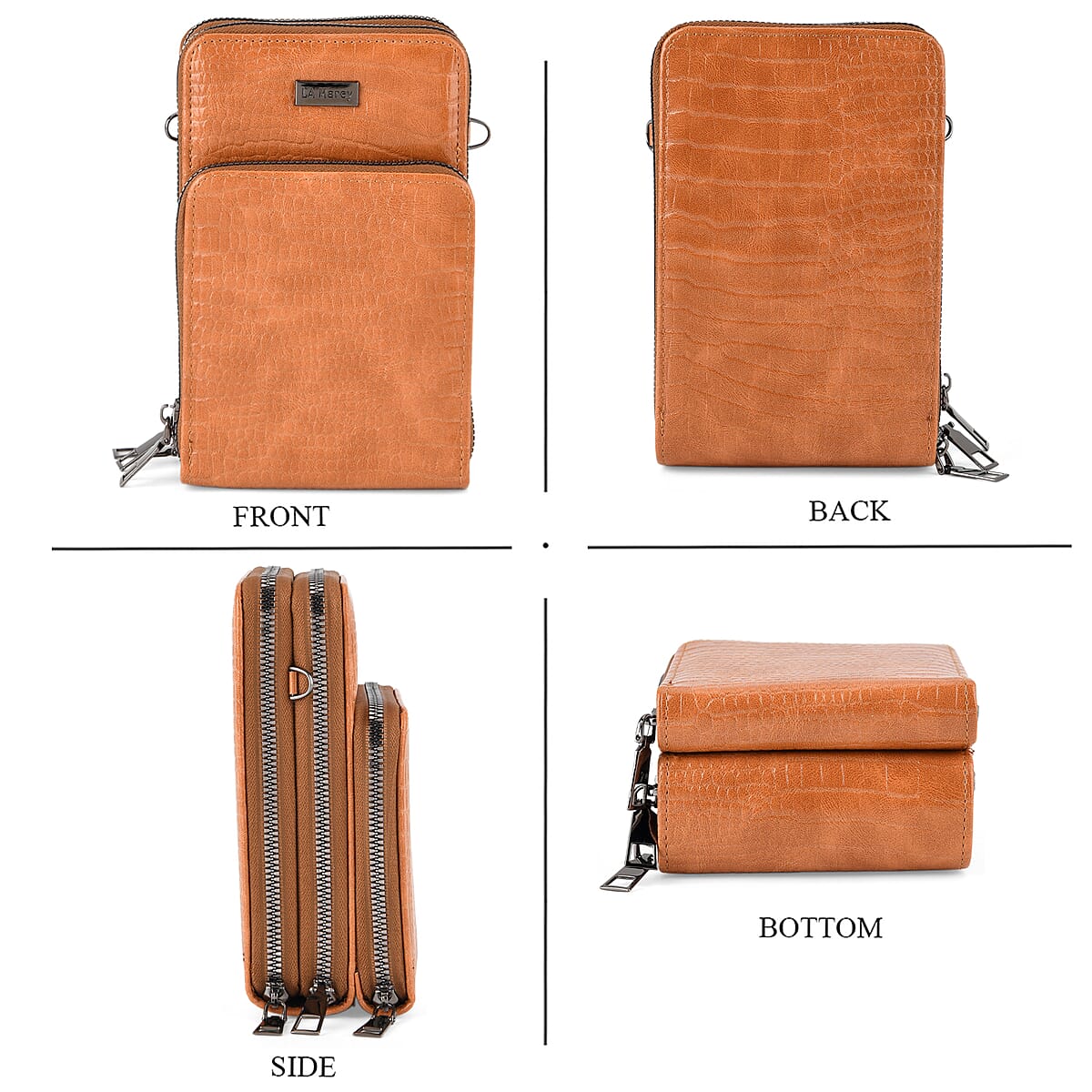 La Marey Coffee Faux Leather Crocodile Pattern Phone Bag with Woven Strap image number 1