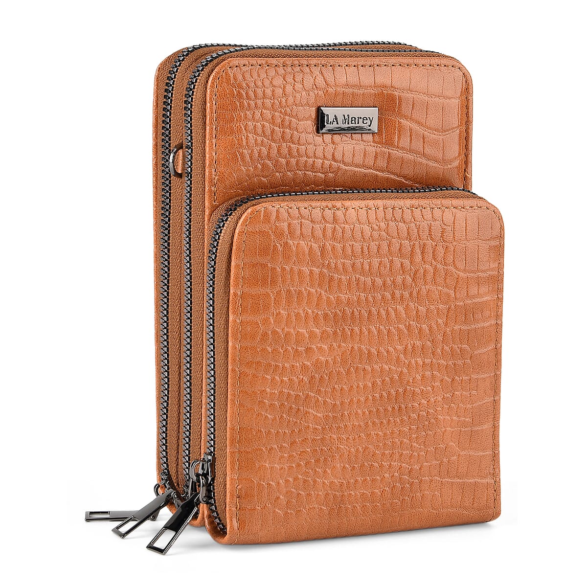 La Marey Coffee Faux Leather Crocodile Pattern Phone Bag with Woven Strap image number 3