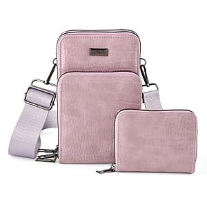 La Marey Purple Faux Leather Crocodile Pattern Phone Bag with Woven Strap