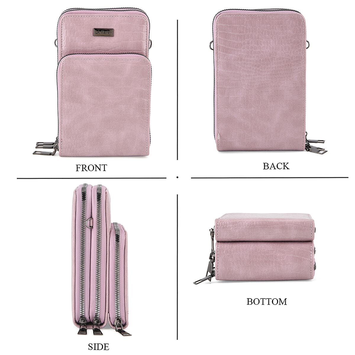 La Marey Purple Faux Leather Crocodile Pattern Phone Bag with Woven Strap image number 1