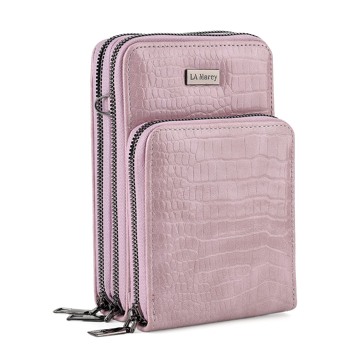 La Marey Purple Faux Leather Crocodile Pattern Phone Bag with Woven Strap image number 3