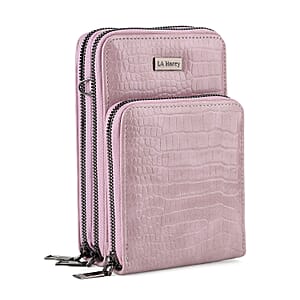 La Marey Purple Faux Leather Crocodile Pattern Phone Bag with Woven Strap
