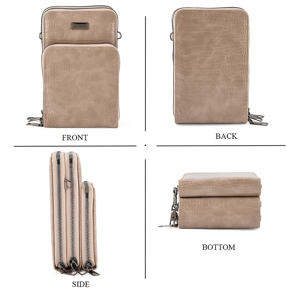 La Marey Gray Faux Leather Crocodile Pattern Phone Bag with Woven Strap image number 1