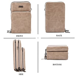 La Marey Gray Faux Leather Crocodile Pattern Phone Bag with Woven Strap