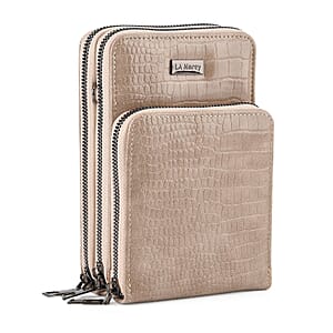 La Marey Gray Faux Leather Crocodile Pattern Phone Bag with Woven Strap