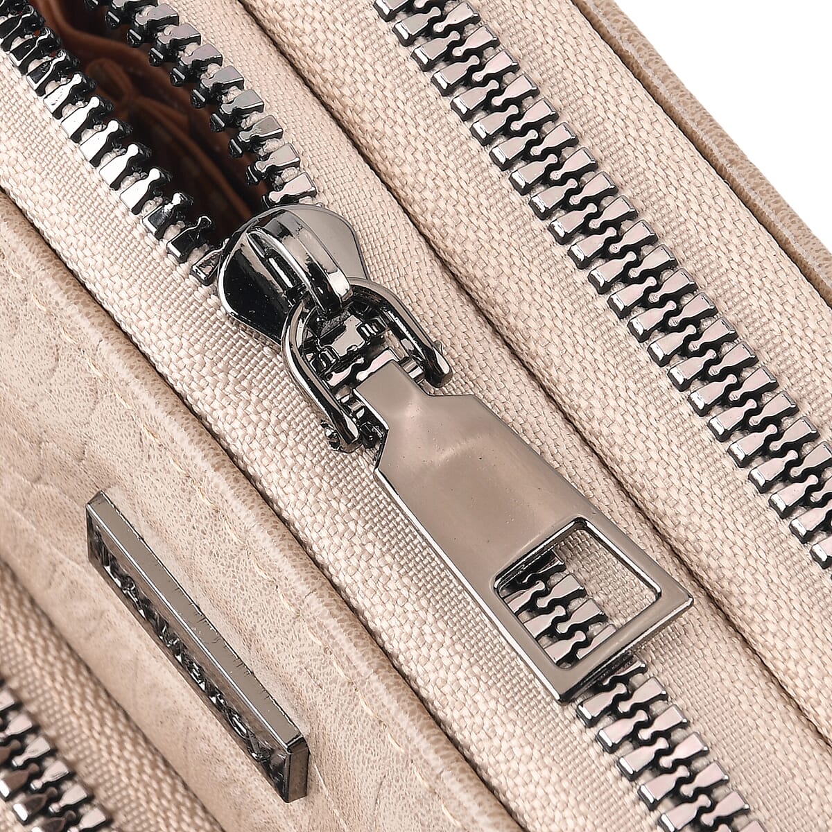 La Marey Gray Faux Leather Crocodile Pattern Phone Bag with Woven Strap image number 6