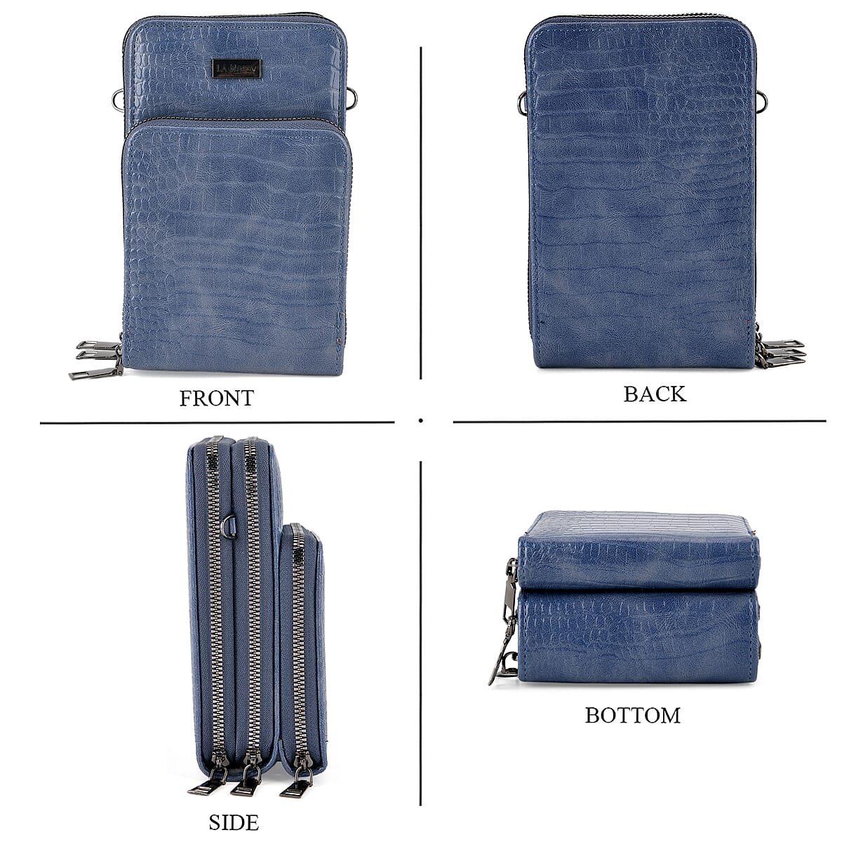 La Marey Blue Faux Leather Crocodile Pattern Phone Bag with Woven Strap image number 1