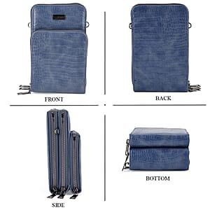 La Marey Blue Faux Leather Crocodile Pattern Phone Bag with Woven Strap