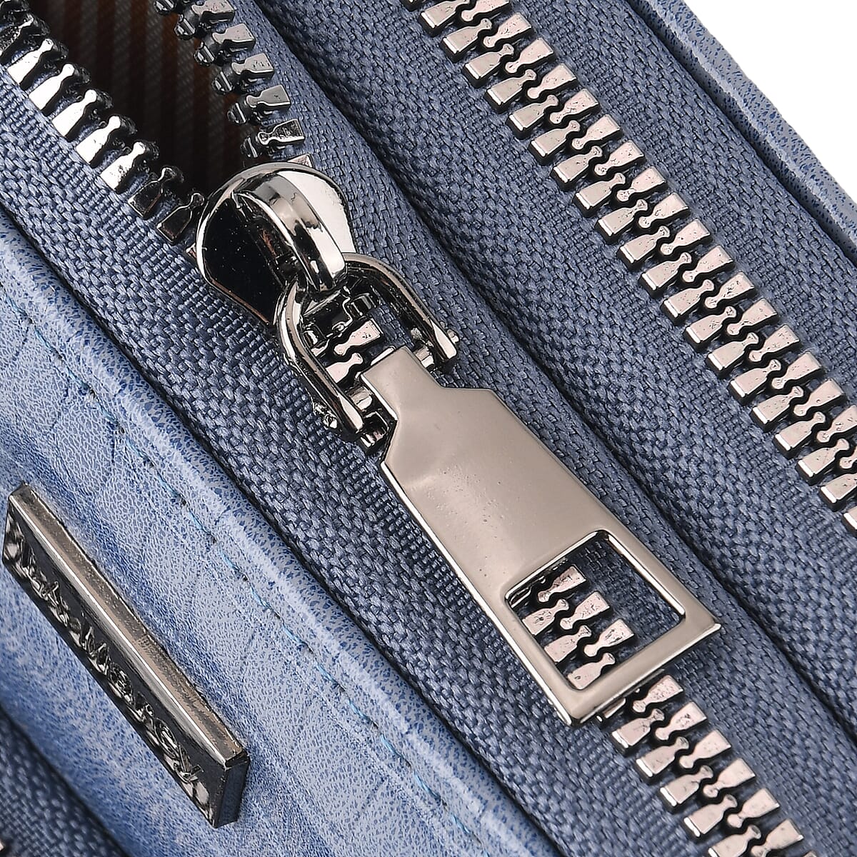 La Marey Blue Faux Leather Crocodile Pattern Phone Bag with Woven Strap image number 6