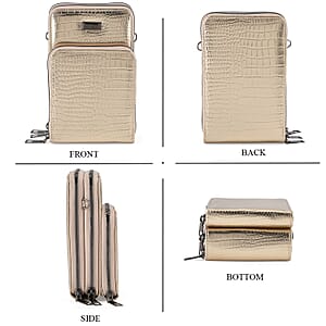 La Marey Gold Faux Leather Crocodile Pattern Phone Bag with Woven Strap
