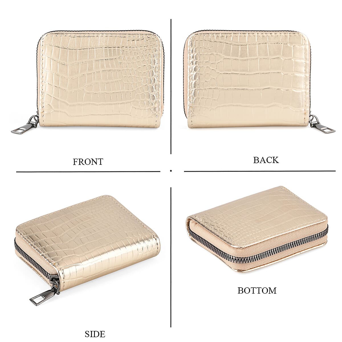 La Marey Gold Faux Leather Crocodile Pattern Phone Bag with Woven Strap image number 4