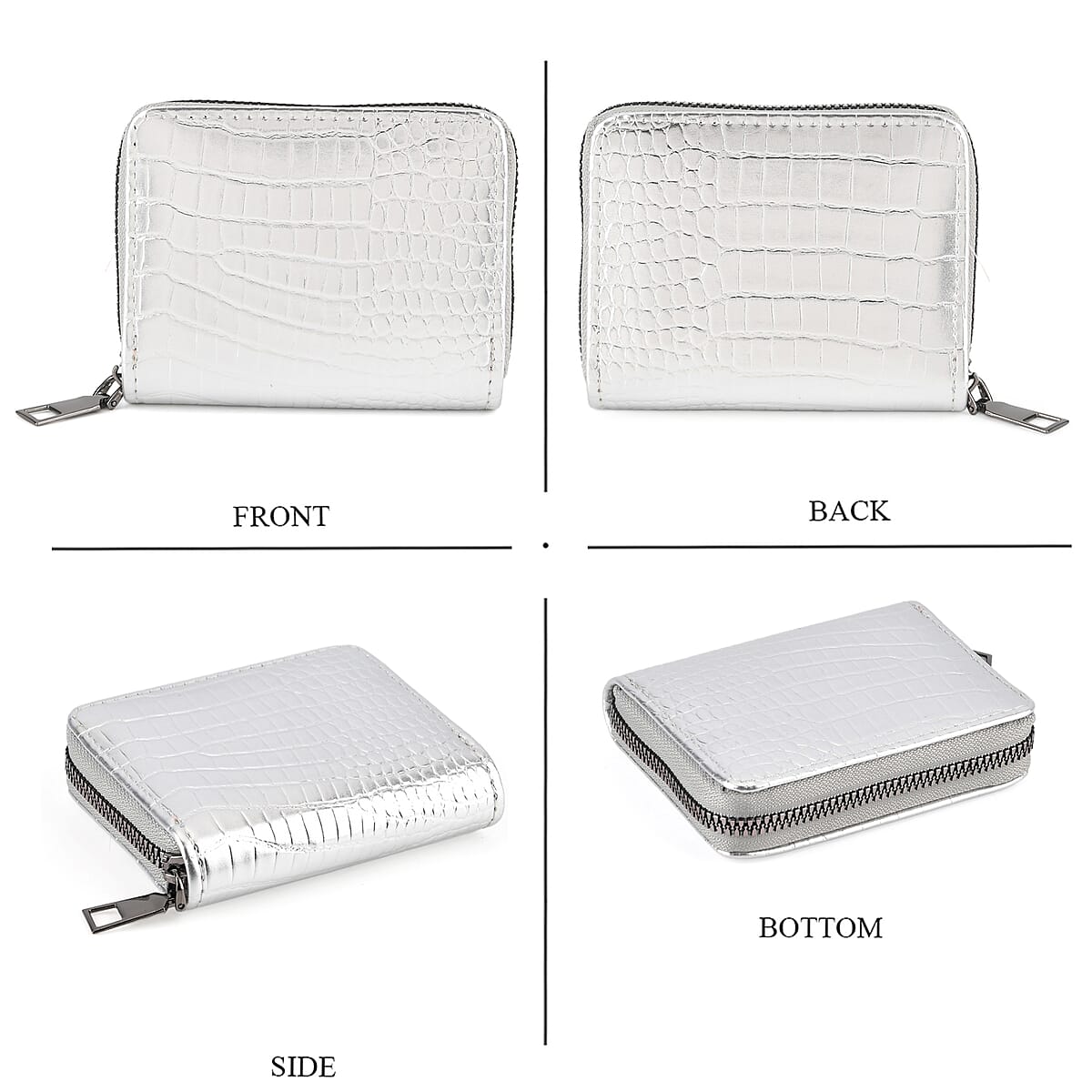 La Marey Silver Faux Leather Crocodile Pattern Phone Bag with Woven Strap image number 4