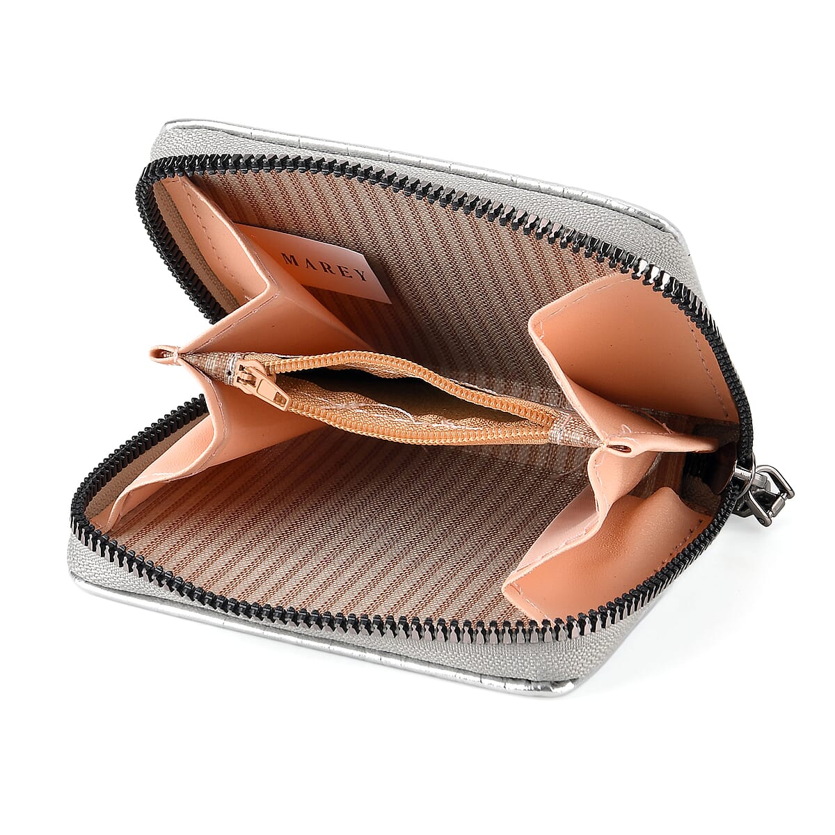 La Marey Silver Faux Leather Crocodile Pattern Phone Bag with Woven Strap image number 5