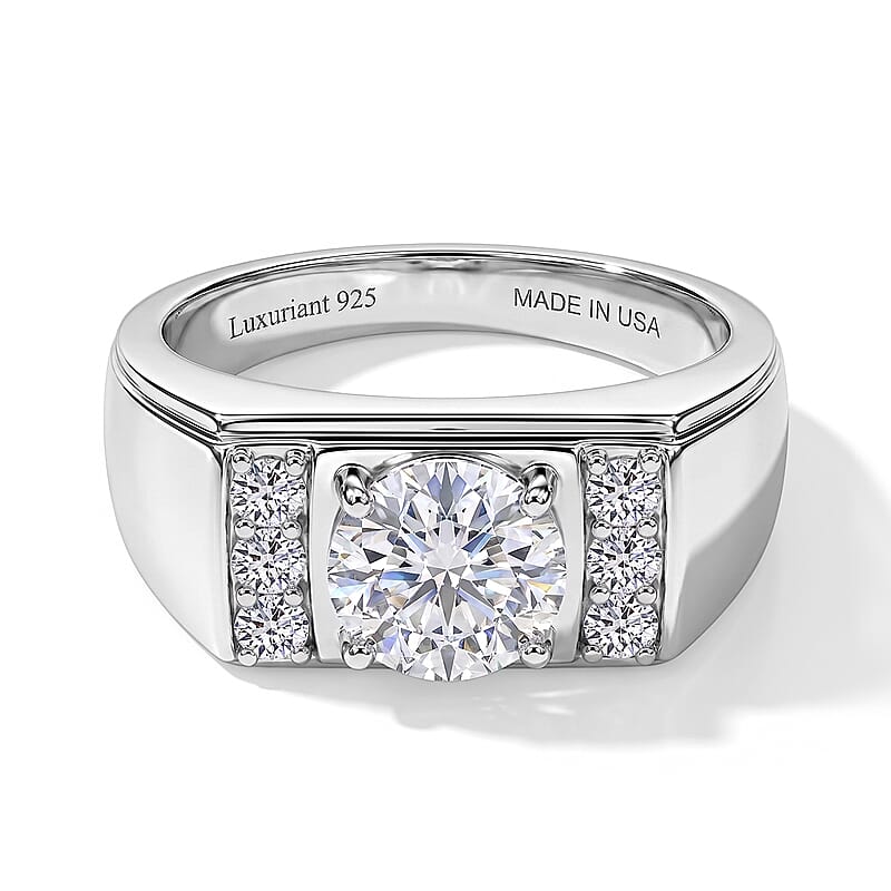 Luxuriant Lab Grown Diamond G-H SI 1.25 ctw Men's Ring in Rhodium Over Sterling Silver (Size 10.0)