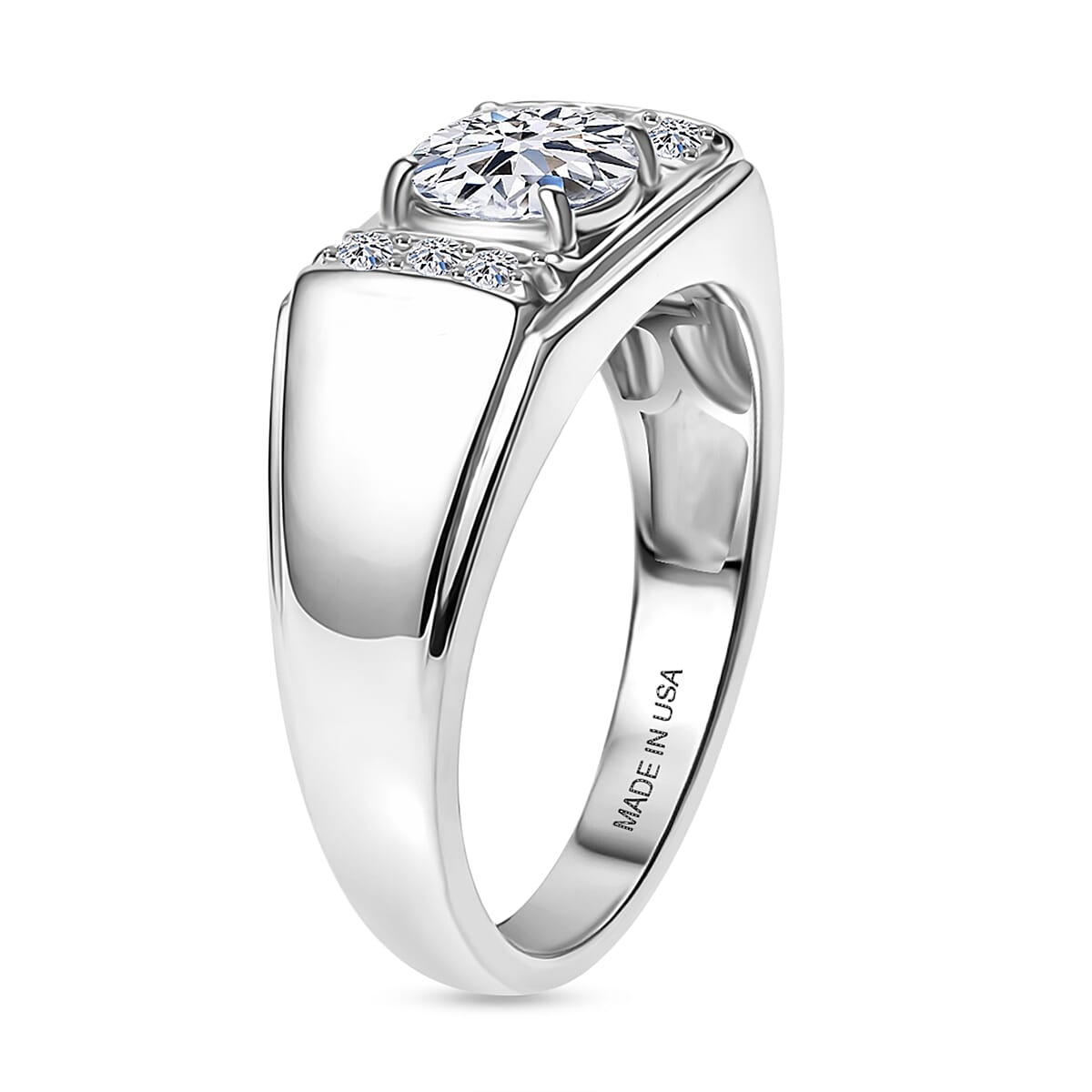 Luxuriant Lab Grown Diamond G-H SI 1.25 ctw Men's Ring in Rhodium Over Sterling Silver (Size 10.0) image number 3