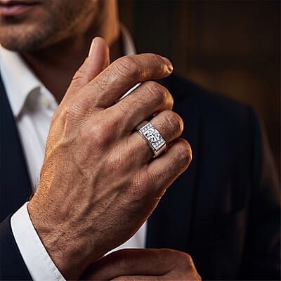 Luxuriant Lab Grown Diamond G-H SI 1.25 ctw Men's Ring in Rhodium Over Sterling Silver (Size 10.0)