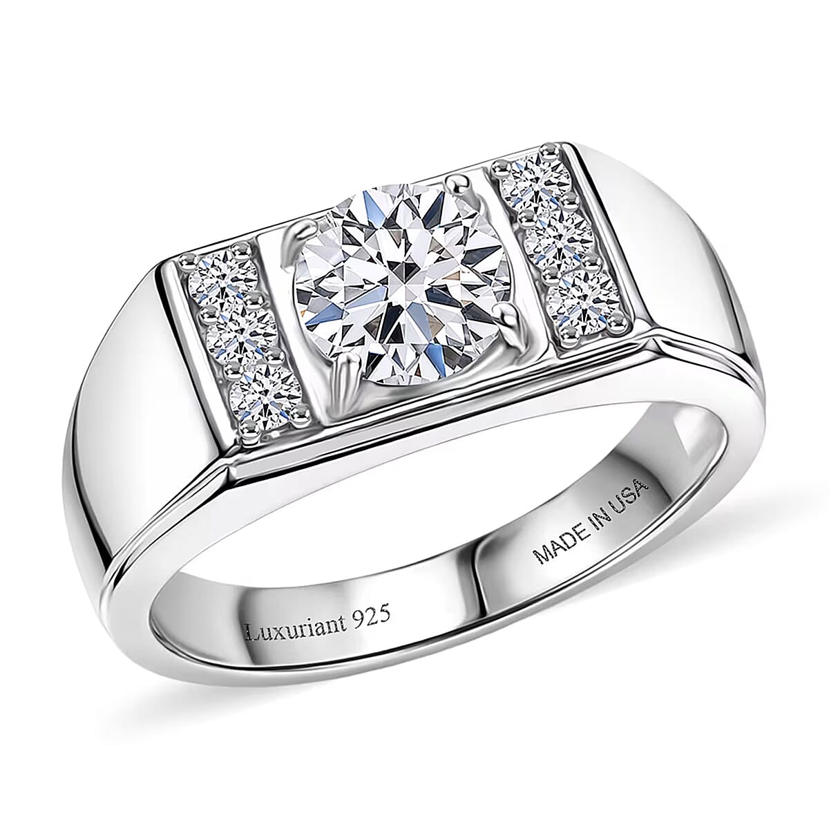 Luxuriant Lab Grown Diamond G-H SI 1.25 ctw Men's Ring in Rhodium Over Sterling Silver (Size 12.0) image number 0