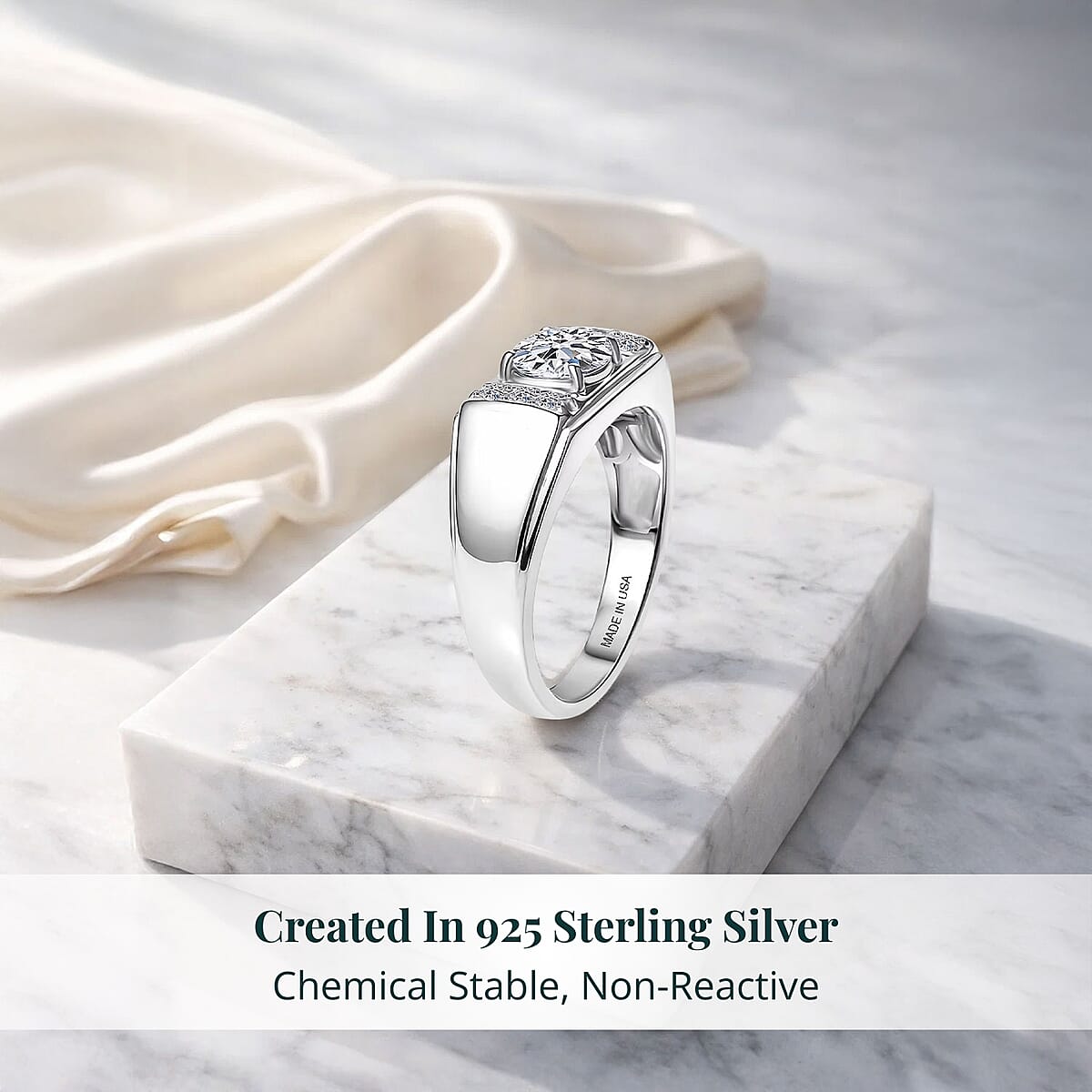 Luxuriant Lab Grown Diamond G-H SI 1.25 ctw Men's Ring in Rhodium Over Sterling Silver (Size 12.0) image number 2