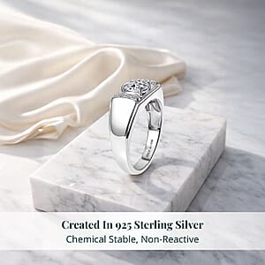 Luxuriant Lab Grown Diamond G-H SI 1.25 ctw Men's Ring in Rhodium Over Sterling Silver (Size 13.0)