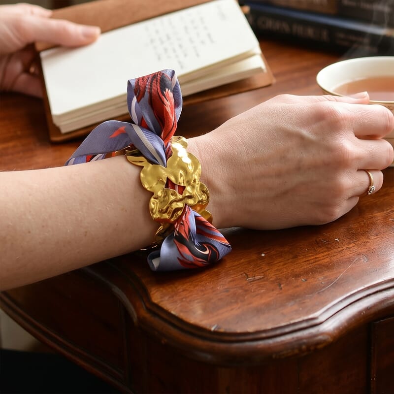 Silk Cord Molten Nugget Cuff Bracelet in ION Plated YG Stainless Steel (7.00 In)