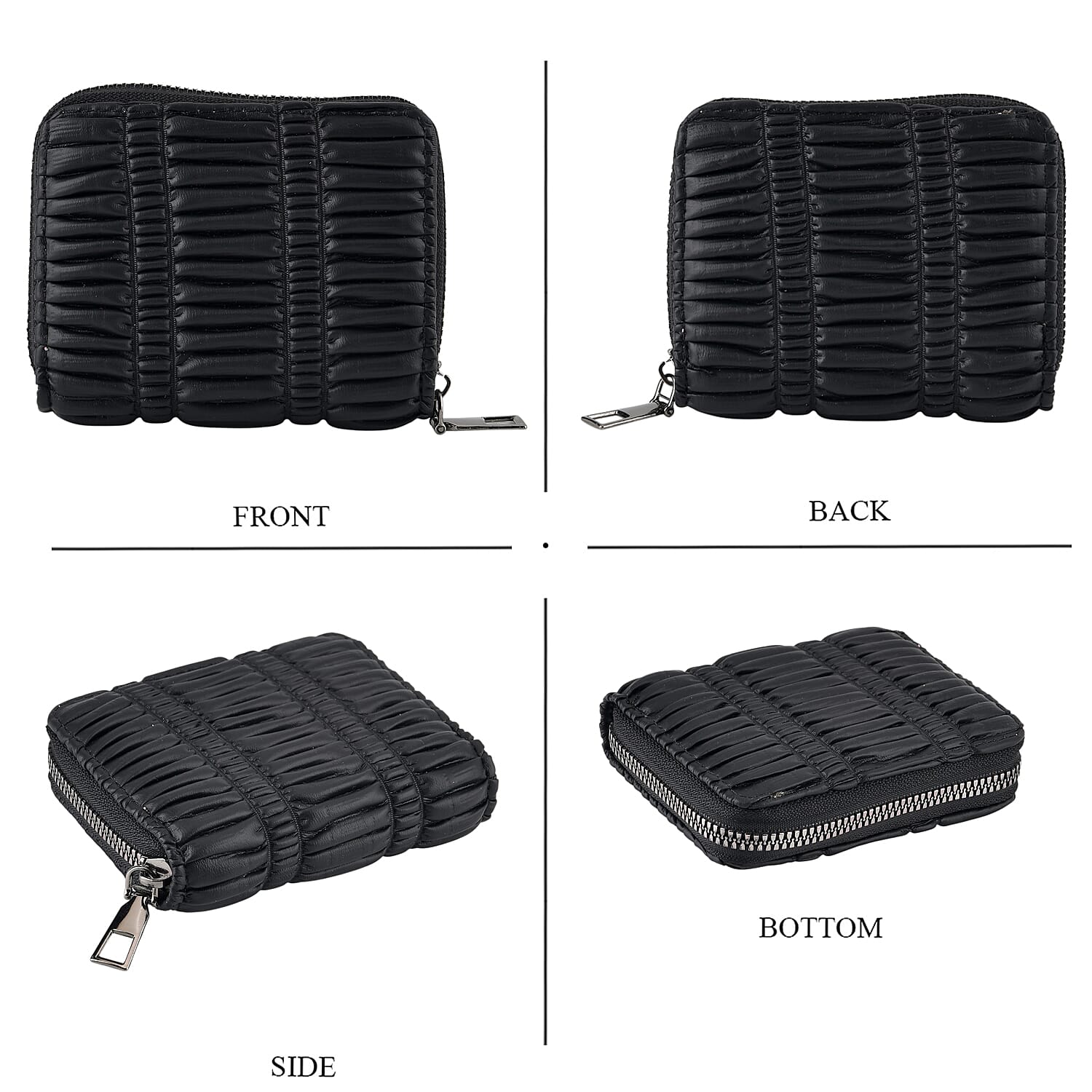 La Marey Sleek Black Pleated Faux Leather Square Bag with Card Bag