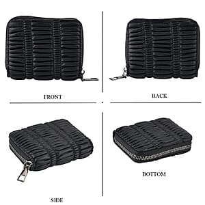 La Marey Sleek Black Pleated Faux Leather Square Bag with Card Bag